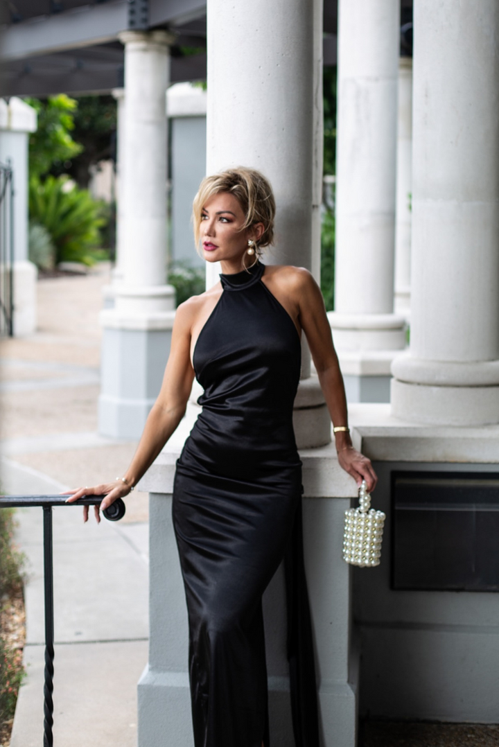 black corset gothic dress Leya Pearl Maxi- Black
